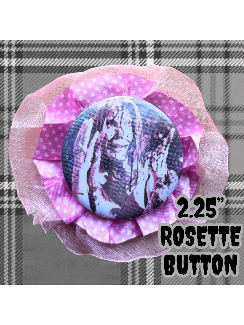 Carrie Pink Polka Dot Rosette 2.25" Handmade Button